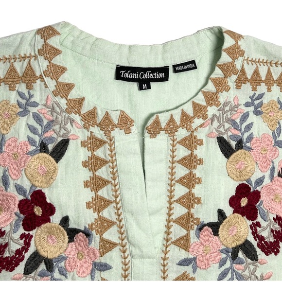 Tolani Collection Short Sleeve Embroidered Top 100% Cotton Boho Size Medium - Picture 8 of 9